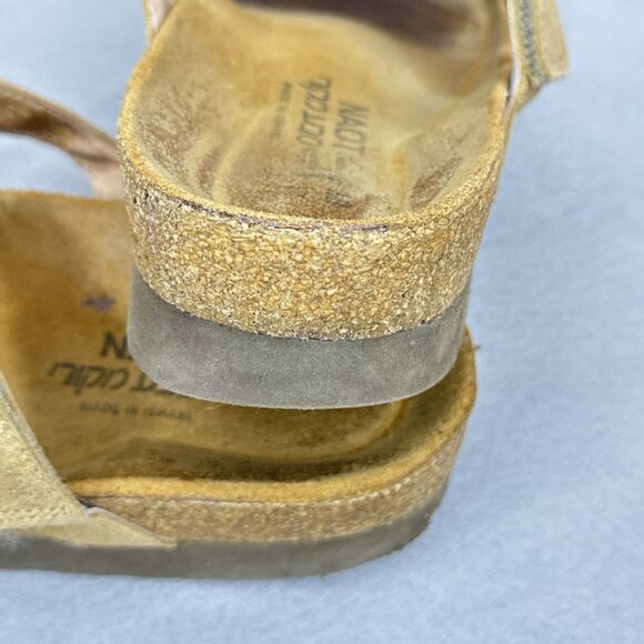 NAOT Aspen Leather Sandals Wedge Cork Gold Metallic Rhinestones EU 38 US 7 - 7.5 - Picture 14 of 16